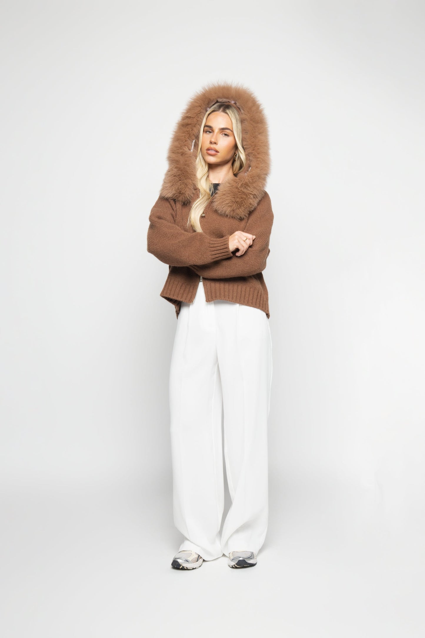 Veste en Laine avec Capuche en Fourrure