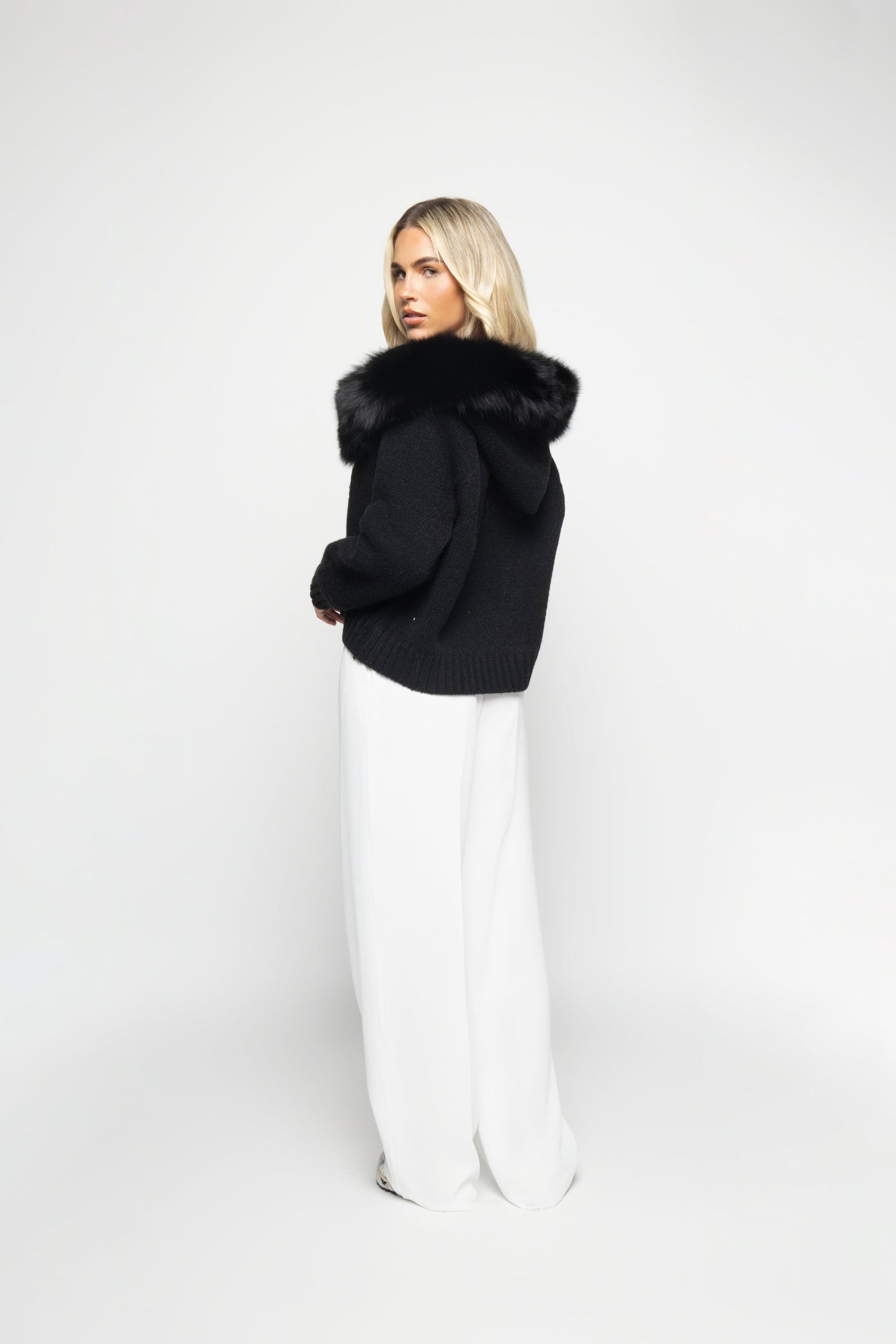 Veste en Laine avec Capuche en Fourrure