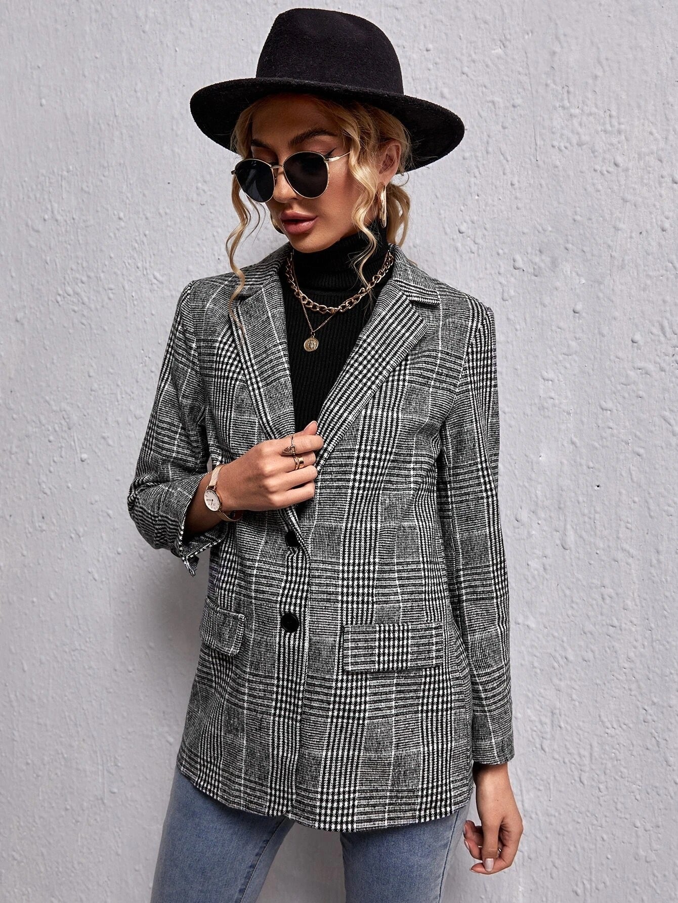 Blazer Femme Chic à Carreaux